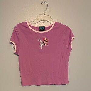 ALab Yoga Lavender Short Sleeve Top with Butterfly Design